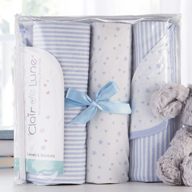 Clair De Lune Stars and Stripes 3 Piece Moses Basket Bedding Set